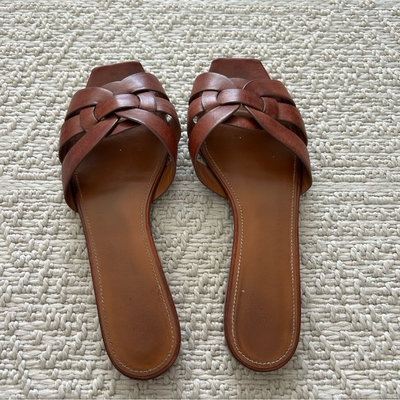 Saint Laurent Tribute Flat Sandal 571952 Size 40 US 9 Cognac Brown Leather - Picture 4 of 8